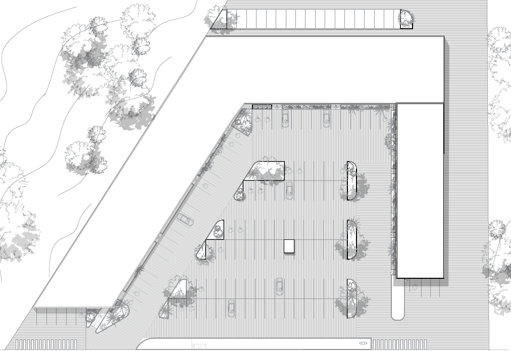 Plano arquitectónico de Europlaza con distribución de locales y accesos peatonales, Fer Et Ciment constructora